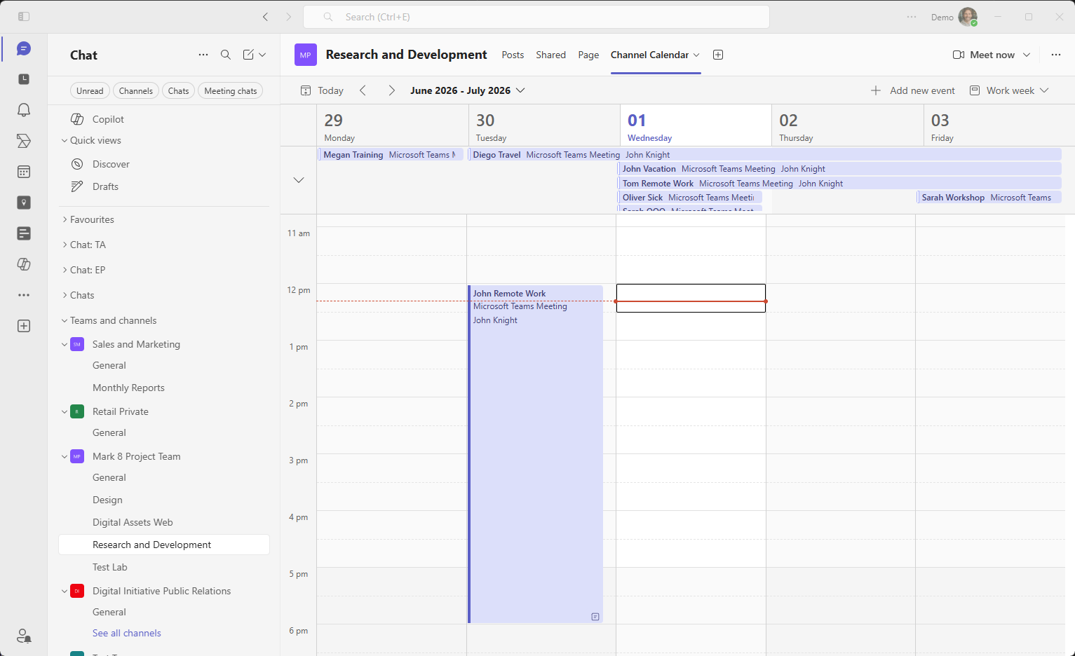 Final Channel Calendar view in Microsoft Teams