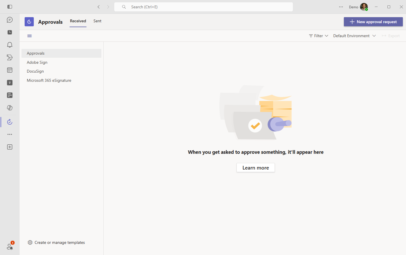 Native Approvals request in Microsoft Teams