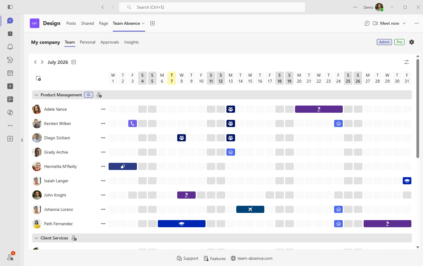 Team Absence PTO request overview in Microsoft Teams