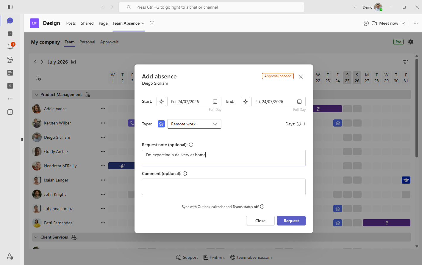 Submit a PTO or remote work request
