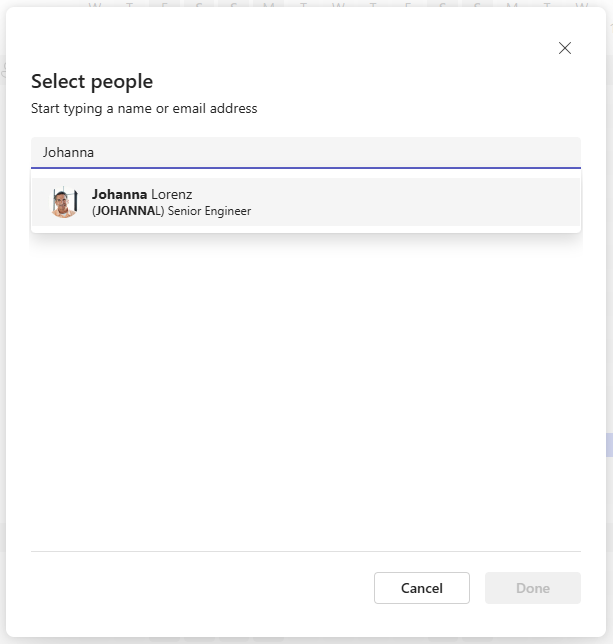 Selecting a colleague from Microsoft 365 for a Team Absence board