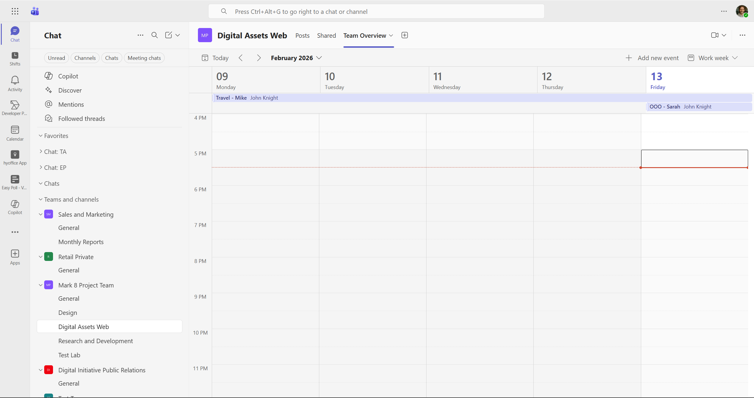 Channel Calendar screenshot in Microsoft Teams
